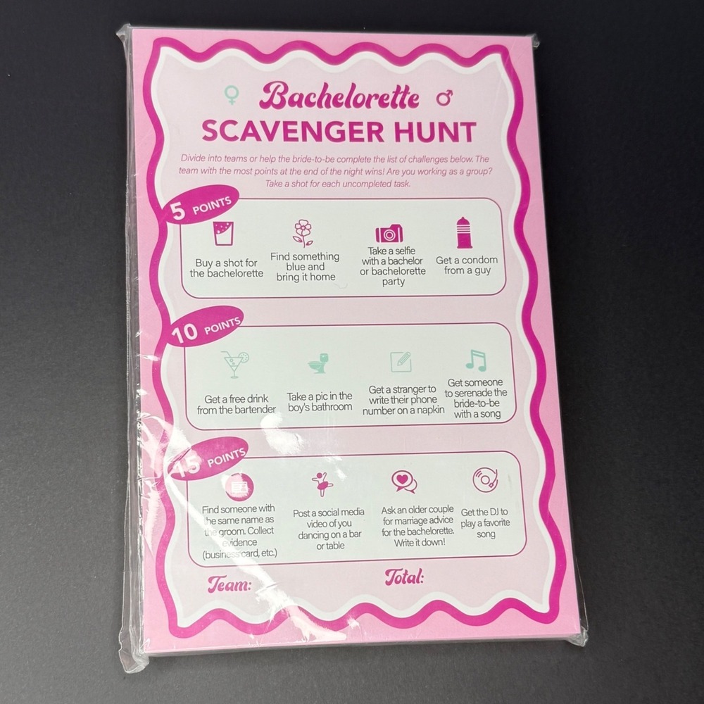 100 pcs Bachelorette Scavenger Hunt Game Cards Pink Bridal Shower Party Supplies